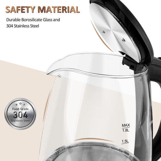 1.8L Glass Electric Kettle with Keep Warm & LED Light