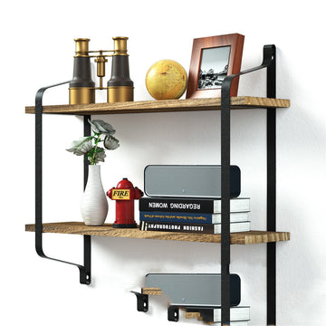 Solid Wood Wall Shelf with Wrought Iron Bracket