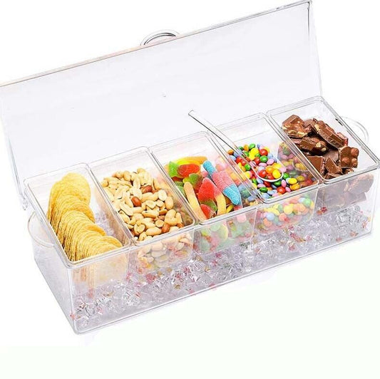 On Ice Bar Fruit & Spice Condiment Dispenser - 5-Section Storage Box
