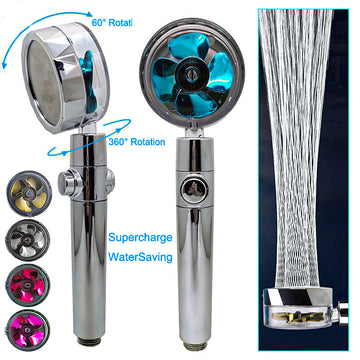 Shower Head with 360-Degree Rotating Water-Saving Flow and Built-in Fan