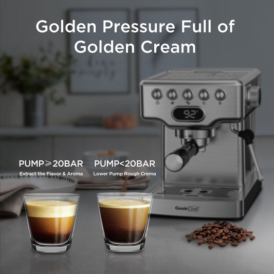 Geek Chef 20 Bar Espresso & Cappuccino Machine with Milk Frother