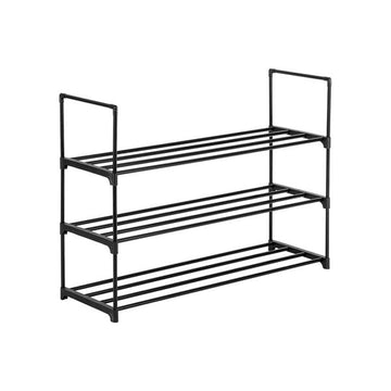 3-Tier Space-Saving Shoe Rack Organizer - Black Metal Storage Tower