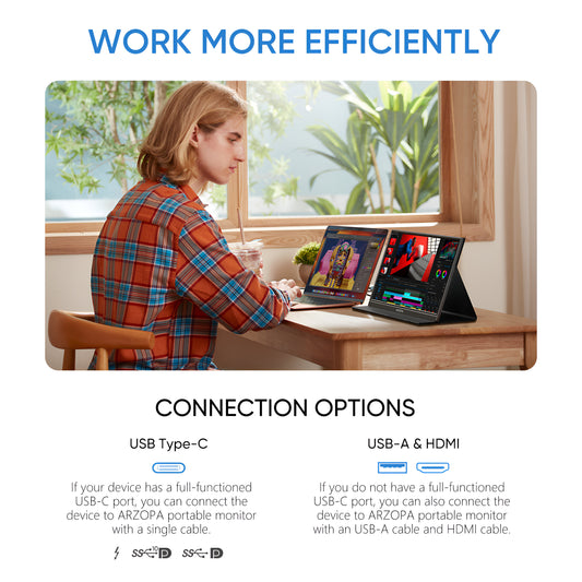 Arzopa S1 15.6" Portable Monitor - Professional FHD Second Screen for Work & Gaming
