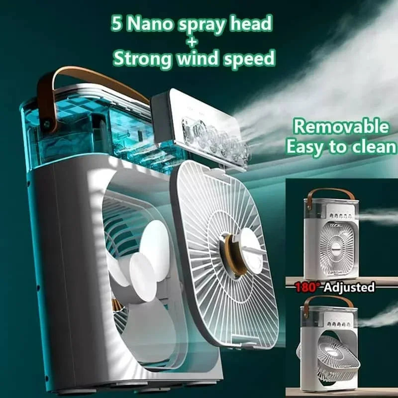 3-in-1 Portable Air Conditioner Fan with LED Light - USB