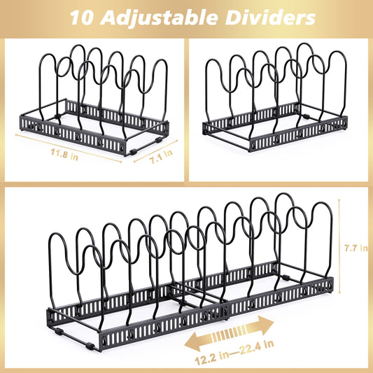 Expandable Pan Organizer Rack with 10 Dividers, Black